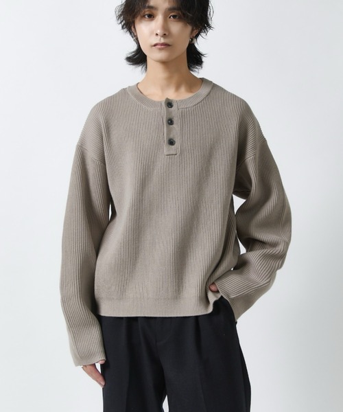 Lui's(ルイス)の「片畦編み ヘンリーネックニット(ニット/セーター・メンズ・グレー/ブラック・M/S)」の10枚目の写真