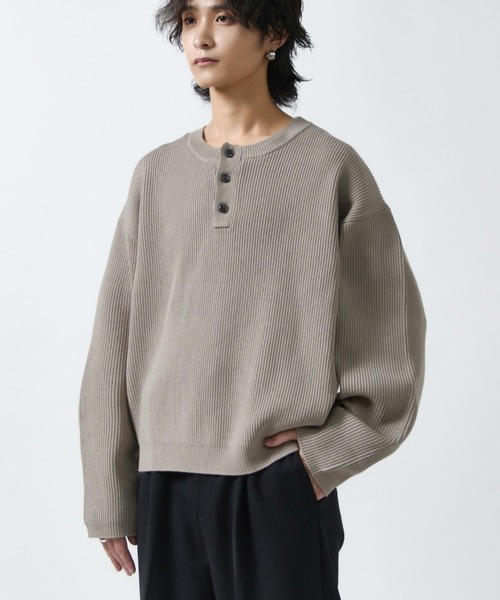 Lui's(ルイス)の「片畦編み ヘンリーネックニット(ニット/セーター・メンズ・グレー/ブラック・M/S)」の12枚目の写真