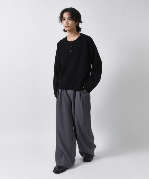 Lui's(ルイス)の「片畦編み ヘンリーネックニット(ニット/セーター・メンズ・グレー/ブラック・M/S)」の9枚目の写真