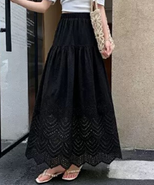NANEA(ナネア)の「カットワークレースロングスカート(スカート・レディース・ブルー/ピンク/ブラック/ホワイト・フリー)」の17枚目の写真