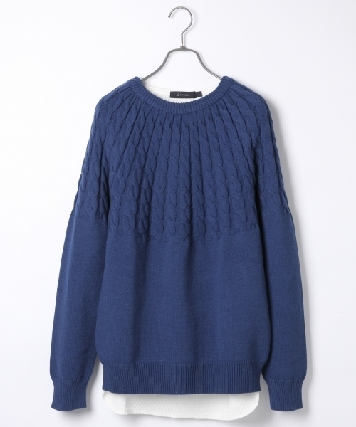 RAGEBLUE(レイジブルー)の「ケーブルキリカエニットクルー/715912(ニット/セーター・メンズ・ブルー/ホワイト/ダークグレー/ブルー系その他・LARGE/MEDIUM)」の4枚目の写真