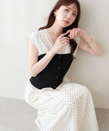リブ使いTOPS×ギャザー切り替えスカートSET