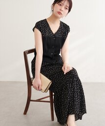 リブ使いTOPS×ギャザー切り替えスカートSET