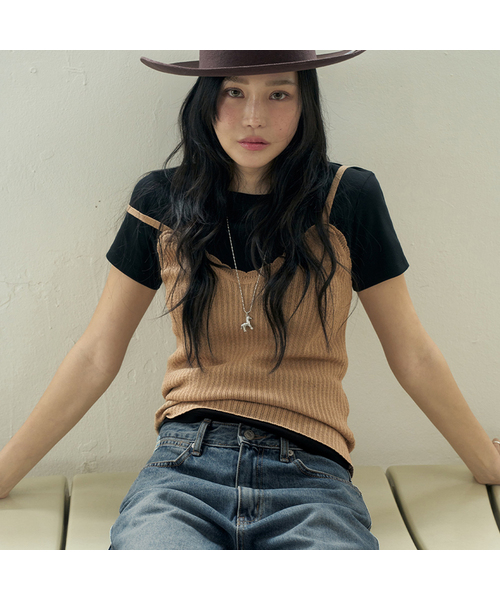 MORVE13（モルブ13）の「ヘイズニットスリーブレス（アイボリー）（Tシャツ/カットソー・レディース・ブラック/ネイビー/レッド/ベージュ/アイボリー・FREE）」の3枚目の写真