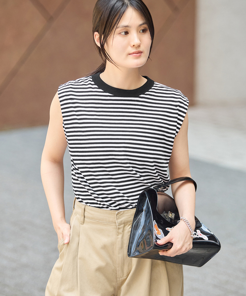 IENA(イエナ)の「《追加》ATON/エイトン FRESCA SINGLEJERSEY NS ノースリーブ(Tシャツ/カットソー・レディース・ブラック系その他・FREE)」の1枚目の写真