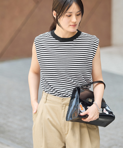 IENA(イエナ)の「《追加》ATON/エイトン FRESCA SINGLEJERSEY NS ノースリーブ(Tシャツ/カットソー・レディース・ブラック系その他・FREE)」の4枚目の写真