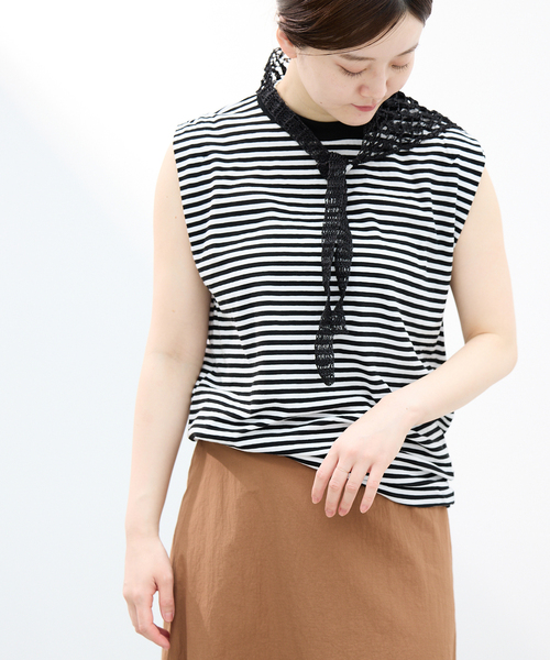 IENA(イエナ)の「《追加》ATON/エイトン FRESCA SINGLEJERSEY NS ノースリーブ(Tシャツ/カットソー・レディース・ブラック系その他・FREE)」の8枚目の写真