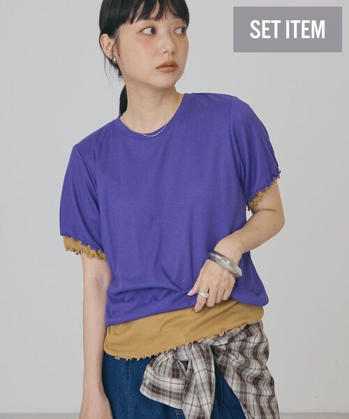 AMERICAN HOLIC(アメリカンホリック)の「【2点セット】配色レイヤードメローTシャツ(Tシャツ/カットソー・レディース・ダークネイビー/パープル/アイボリー・M/L)」の3枚目の写真
