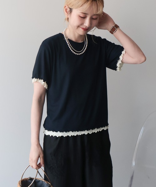 AMERICAN HOLIC(アメリカンホリック)の「【2点セット】配色レイヤードメローTシャツ(Tシャツ/カットソー・レディース・ダークネイビー/パープル/アイボリー・M/L)」の1枚目の写真