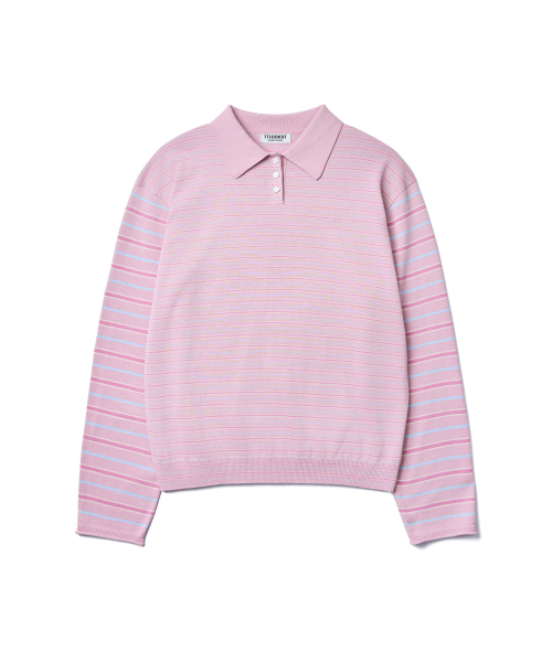 TTUDEMENT(トュードメント)の「STRIPE LONG SLEEVE POLO KNIT_PINK(ニット/セーター・レディース・その他・FREE)」の3枚目の写真