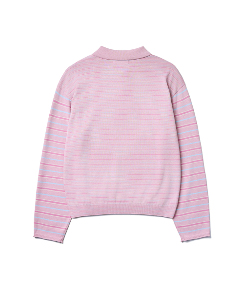 TTUDEMENT(トュードメント)の「STRIPE LONG SLEEVE POLO KNIT_PINK(ニット/セーター・レディース・その他・FREE)」の4枚目の写真
