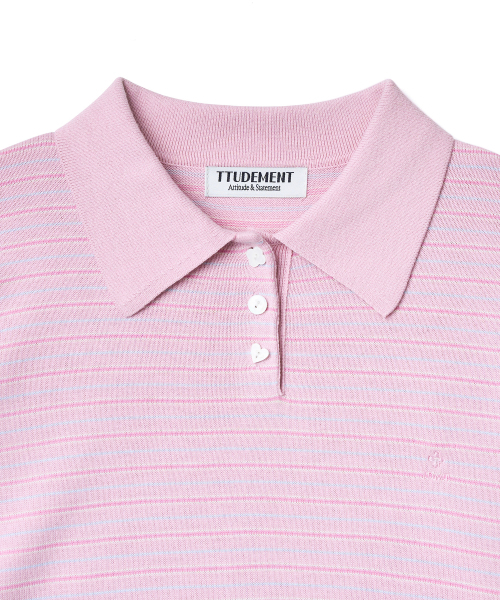 TTUDEMENT(トュードメント)の「STRIPE LONG SLEEVE POLO KNIT_PINK(ニット/セーター・レディース・その他・FREE)」の5枚目の写真