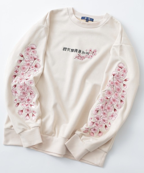 SUGGESTION(サジェッション)の「雷嵐 櫻袖刺繍カットスエードトレーナー(スウェット・メンズ・アイボリー・L)」の1枚目の写真