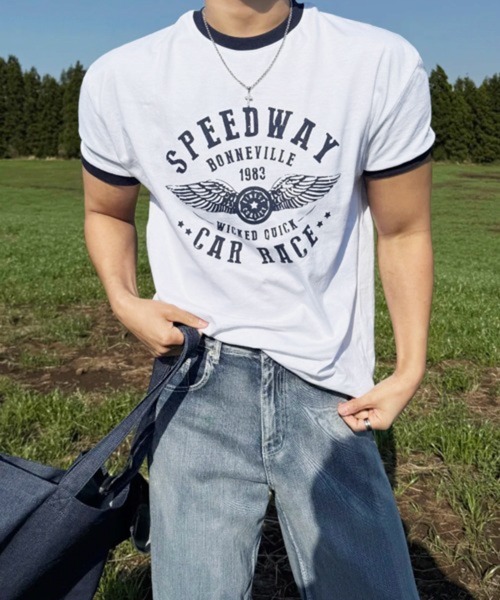 NOWLE（ノウル）の「【NOWLE】ヴィンテージライク リンガーT 半袖Tシャツ / スマートサイジング プリント トップス（Tシャツ/カットソー・メンズ・グレー/レッド/ブラック・LARGE/X-LARGE/MEDIUM）」の2枚目の写真