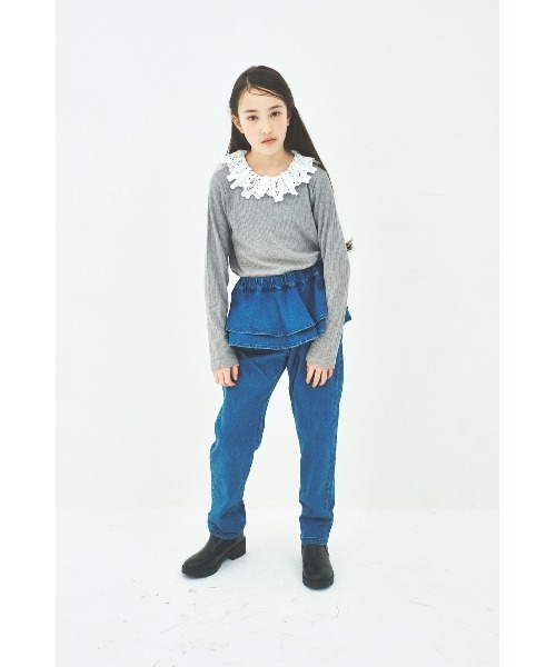 maarook（マルーク）の「ハイストレッチデニムペプラムパンツ（デニムパンツ・キッズ・ネイビー・160cm/150cm/140cm）」の4枚目の写真
