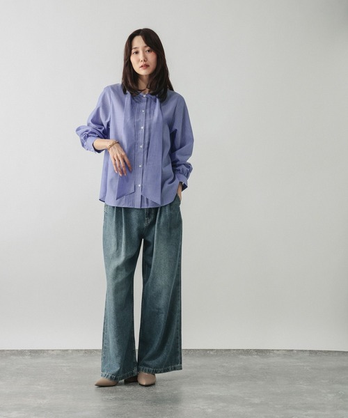 GLOBAL WORK(グローバルワーク)の「キレイつづくボウタイブラウス/1054094(シャツ/ブラウス・レディース・ブルー系その他/オフホワイト・LARGE/MEDIUM)」の8枚目の写真