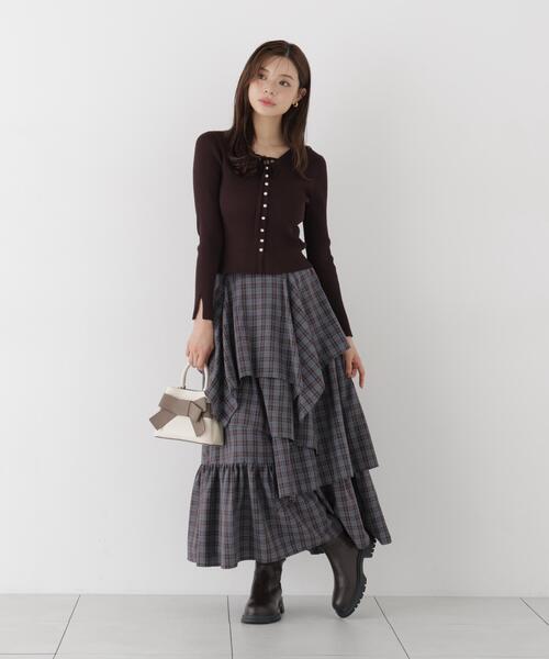 PROPORTION BODY DRESSING(プロポーションボディドレッシング)の「チェック柄ティアードスカート / 1216220905(スカート・レディース・ブラック/ブラウン・MEDIUM/P/S/SMALL)」の1枚目の写真
