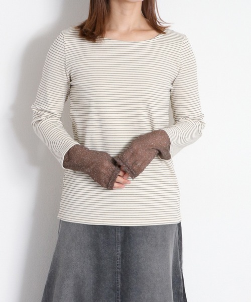cepo(セポ)の「袖ラメ切り替えロングスリーブTee(Tシャツ/カットソー・レディース・オフホワイト/ホワイト系その他/ブラック・M)」の1枚目の写真