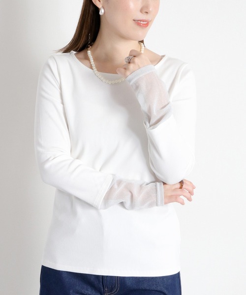 cepo(セポ)の「袖ラメ切り替えロングスリーブTee(Tシャツ/カットソー・レディース・オフホワイト/ホワイト系その他/ブラック・M)」の2枚目の写真