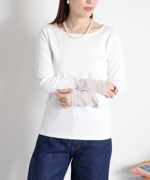 cepo(セポ)の「袖ラメ切り替えロングスリーブTee(Tシャツ/カットソー・レディース・オフホワイト/ホワイト系その他/ブラック・M)」の21枚目の写真