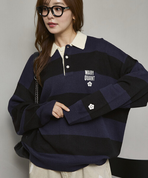 MARY QUANT（マリークワント）の「MARY QUANT × PUBLUX/マリークワント <ユニセックス>別注 ロゴ ラガー ニット　限定展開（ニット/セーター・メンズ・ブラウン/ネイビー/グレー・LARGE/MEDIUM/SMALL）」の4枚目の写真