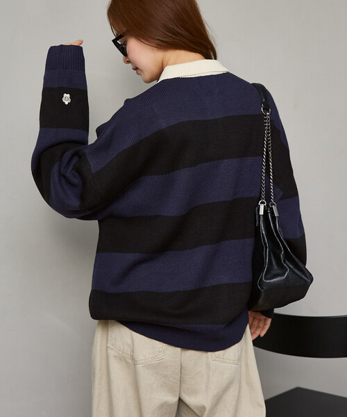 MARY QUANT（マリークワント）の「MARY QUANT × PUBLUX/マリークワント <ユニセックス>別注 ロゴ ラガー ニット　限定展開（ニット/セーター・メンズ・ブラウン/ネイビー/グレー・LARGE/MEDIUM/SMALL）」の5枚目の写真