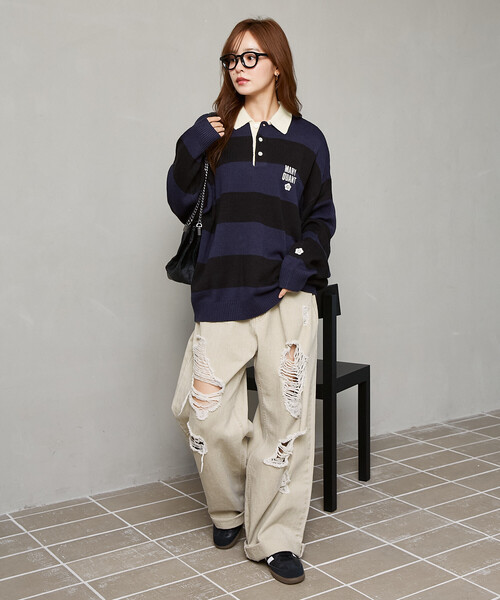 MARY QUANT（マリークワント）の「MARY QUANT × PUBLUX/マリークワント <ユニセックス>別注 ロゴ ラガー ニット　限定展開（ニット/セーター・メンズ・ブラウン/ネイビー/グレー・LARGE/MEDIUM/SMALL）」の9枚目の写真