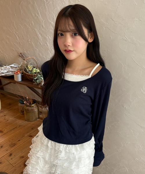 WEGO(ウィゴー)の「WEGO/【26年秋冬新作】ヘムフリルレイヤードリブトップス(Tシャツ/カットソー・レディース・グレー/ネイビー・FREE)」の1枚目の写真
