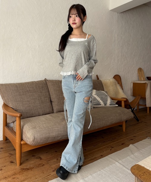 WEGO(ウィゴー)の「WEGO/【26年秋冬新作】ヘムフリルレイヤードリブトップス(Tシャツ/カットソー・レディース・グレー/ネイビー・FREE)」の5枚目の写真
