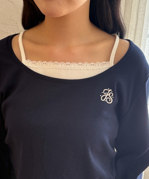 WEGO(ウィゴー)の「WEGO/【26年秋冬新作】ヘムフリルレイヤードリブトップス(Tシャツ/カットソー・レディース・グレー/ネイビー・FREE)」の6枚目の写真