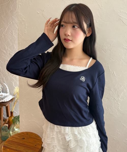 WEGO(ウィゴー)の「WEGO/【26年秋冬新作】ヘムフリルレイヤードリブトップス(Tシャツ/カットソー・レディース・グレー/ネイビー・FREE)」の11枚目の写真
