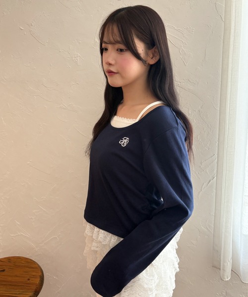 WEGO(ウィゴー)の「WEGO/【26年秋冬新作】ヘムフリルレイヤードリブトップス(Tシャツ/カットソー・レディース・グレー/ネイビー・FREE)」の12枚目の写真
