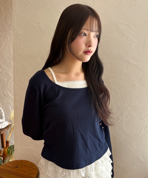 WEGO(ウィゴー)の「WEGO/【26年秋冬新作】ヘムフリルレイヤードリブトップス(Tシャツ/カットソー・レディース・グレー/ネイビー・FREE)」の14枚目の写真