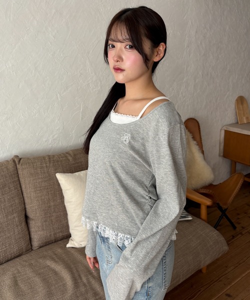 WEGO(ウィゴー)の「WEGO/【26年秋冬新作】ヘムフリルレイヤードリブトップス(Tシャツ/カットソー・レディース・グレー/ネイビー・FREE)」の16枚目の写真