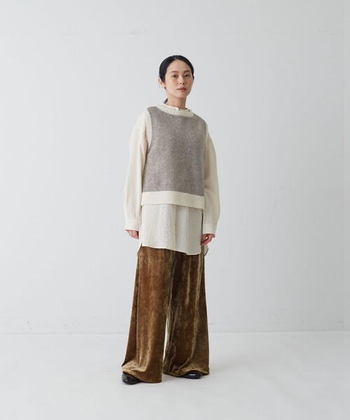 conges payes ADIEU TRISTESSE(コンジェ ペイエ アデュートリステス)の「アラン柄パッチワークベスト(ベスト・レディース・パープル/オフホワイト・FREE)」の5枚目の写真
