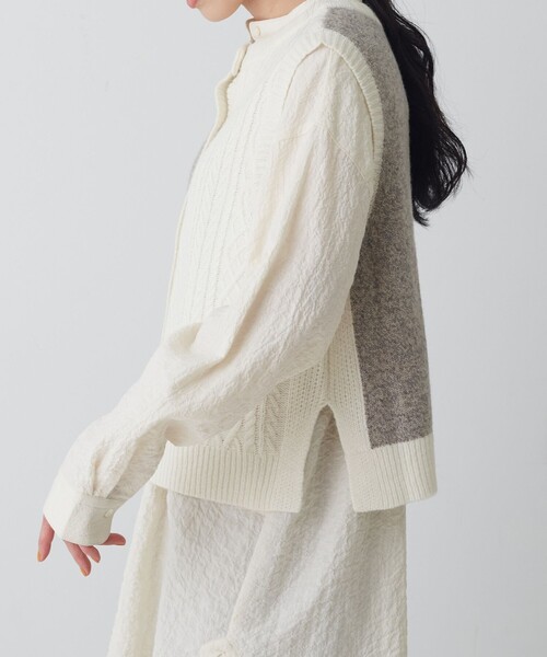 conges payes ADIEU TRISTESSE(コンジェ ペイエ アデュートリステス)の「アラン柄パッチワークベスト(ベスト・レディース・パープル/オフホワイト・FREE)」の9枚目の写真