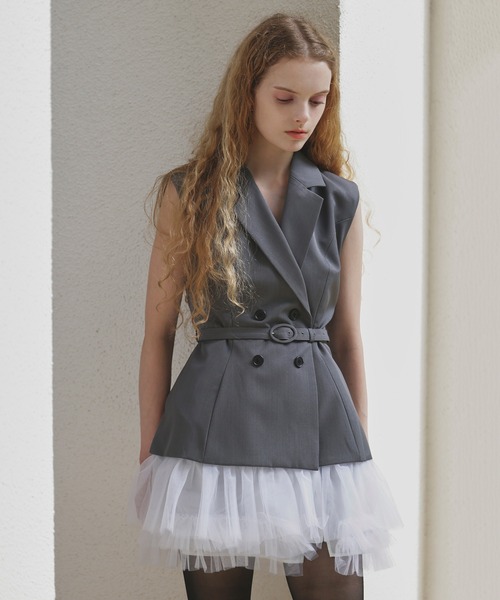 EIMY ISTOIRE(エイミーイストワール)の「2WAY JACKET MINI DRESS(ワンピース・レディース・グレー/ブラック・38/36)」の2枚目の写真