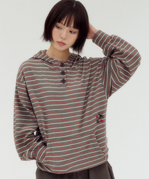 Striped Star button hoodie 刺繍ボアジャケットフードTシャツ AHP1311(バーガンディ)