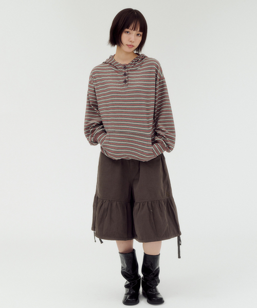 ambler(エムブラー)の「Striped Star button hoodie 刺繍ボアジャケットフードTシャツ AHP1311(バーガンディ)(パーカー・レディース・その他・FREE)」の2枚目の写真