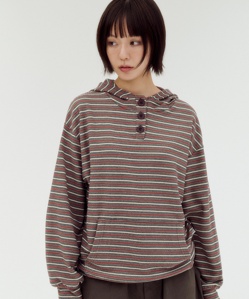 ambler(エムブラー)の「Striped Star button hoodie 刺繍ボアジャケットフードTシャツ AHP1311(バーガンディ)(パーカー・レディース・その他・FREE)」の3枚目の写真