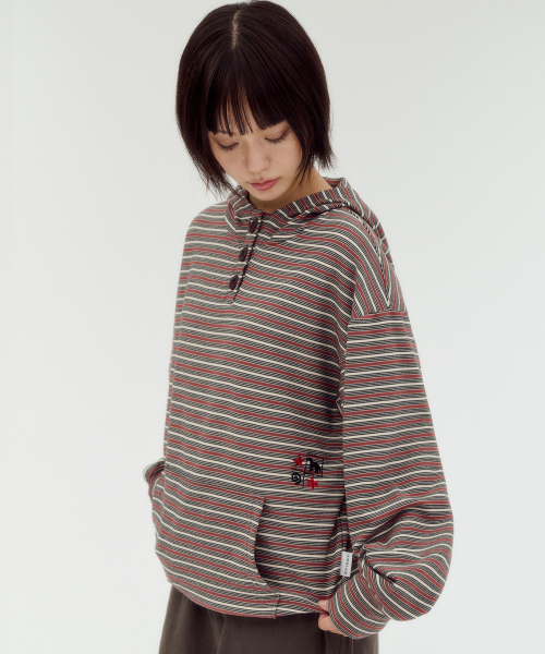 ambler(エムブラー)の「Striped Star button hoodie 刺繍ボアジャケットフードTシャツ AHP1311(バーガンディ)(パーカー・レディース・その他・FREE)」の4枚目の写真