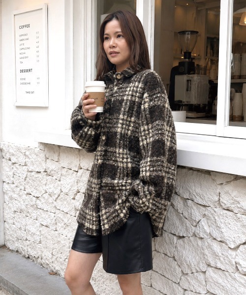 CORNERS(コーナーズ)の「チェックボアオーバーサイズシャツジャケット(シャツ/ブラウス・レディース・ベージュ/ブラウン/アイボリー/レオパード・M)」の7枚目の写真