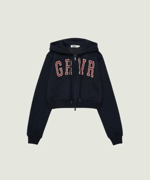 GRVRGROVE(グローブ)の「GRVR CROP HOODIE ZIP-UP(スウェット・レディース・ブラウン/ライトグリーン/ネイビー・フリー)」の1枚目の写真