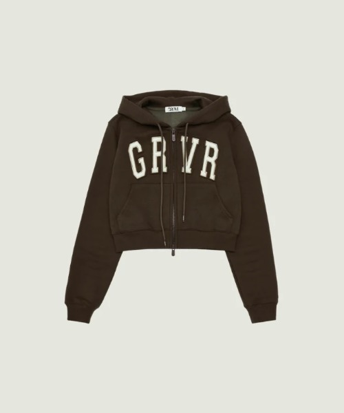 GRVRGROVE(グローブ)の「GRVR CROP HOODIE ZIP-UP(スウェット・レディース・ブラウン/ライトグリーン/ネイビー・フリー)」の2枚目の写真