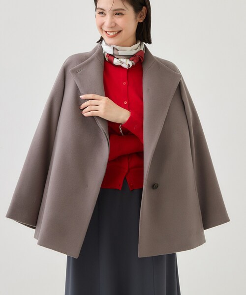INDIVI（インディヴィ）の「【ウールブレンド／日本製】スタンドカラー上品ミドル丈コート（その他アウター・レディース・ブラック/アイボリー系8/ブラウン系/キャメル・40/36/38）」の2枚目の写真