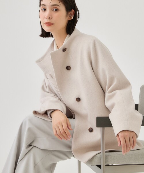 INDIVI（インディヴィ）の「【ウールブレンド／日本製】スタンドカラー上品ミドル丈コート（その他アウター・レディース・ブラック/アイボリー系8/ブラウン系/キャメル・40/36/38）」の3枚目の写真