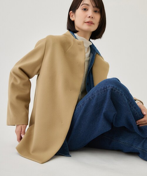 INDIVI（インディヴィ）の「【ウールブレンド／日本製】スタンドカラー上品ミドル丈コート（その他アウター・レディース・ブラック/アイボリー系8/ブラウン系/キャメル・40/36/38）」の4枚目の写真