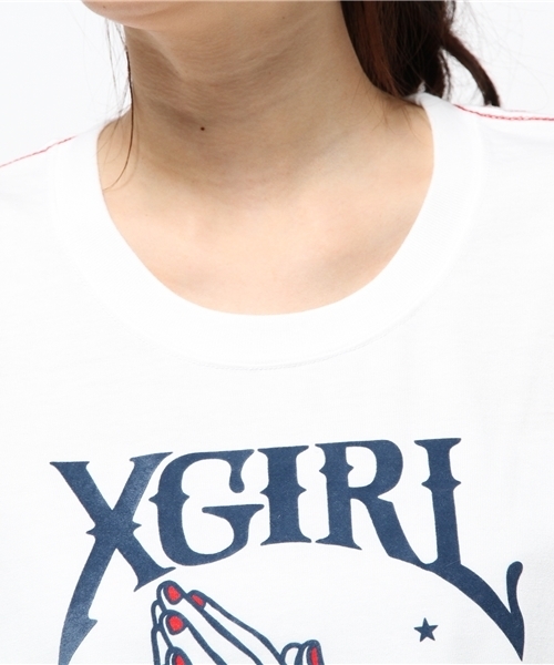 X-girl(エックスガール)の「HAND S/S TEE /Tシャツ/TEE/トップス/夏/ロゴ/グラフィック(Tシャツ/カットソー・レディース・ホワイト/チャコールグレー・1/2)」の3枚目の写真