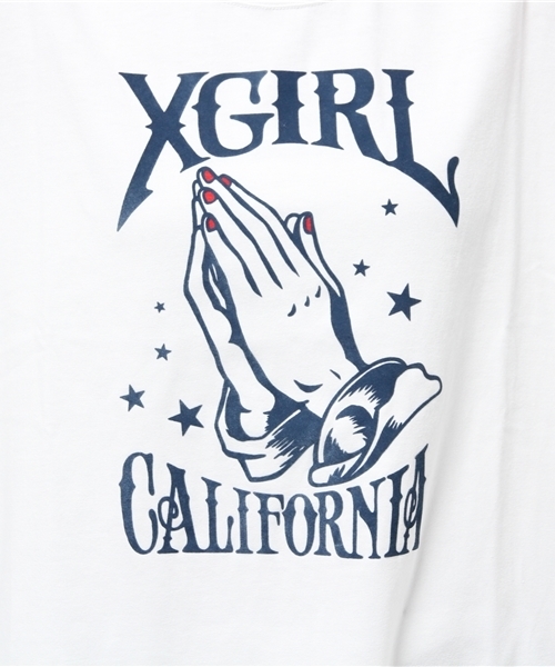 X-girl(エックスガール)の「HAND S/S TEE /Tシャツ/TEE/トップス/夏/ロゴ/グラフィック(Tシャツ/カットソー・レディース・ホワイト/チャコールグレー・1/2)」の6枚目の写真