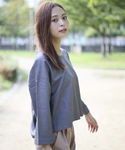 Denime（ドゥニーム）の「無地フランネルVネックトップス（Tシャツ/カットソー・レディース・ブラック/グレー・FREE）」の10枚目の写真